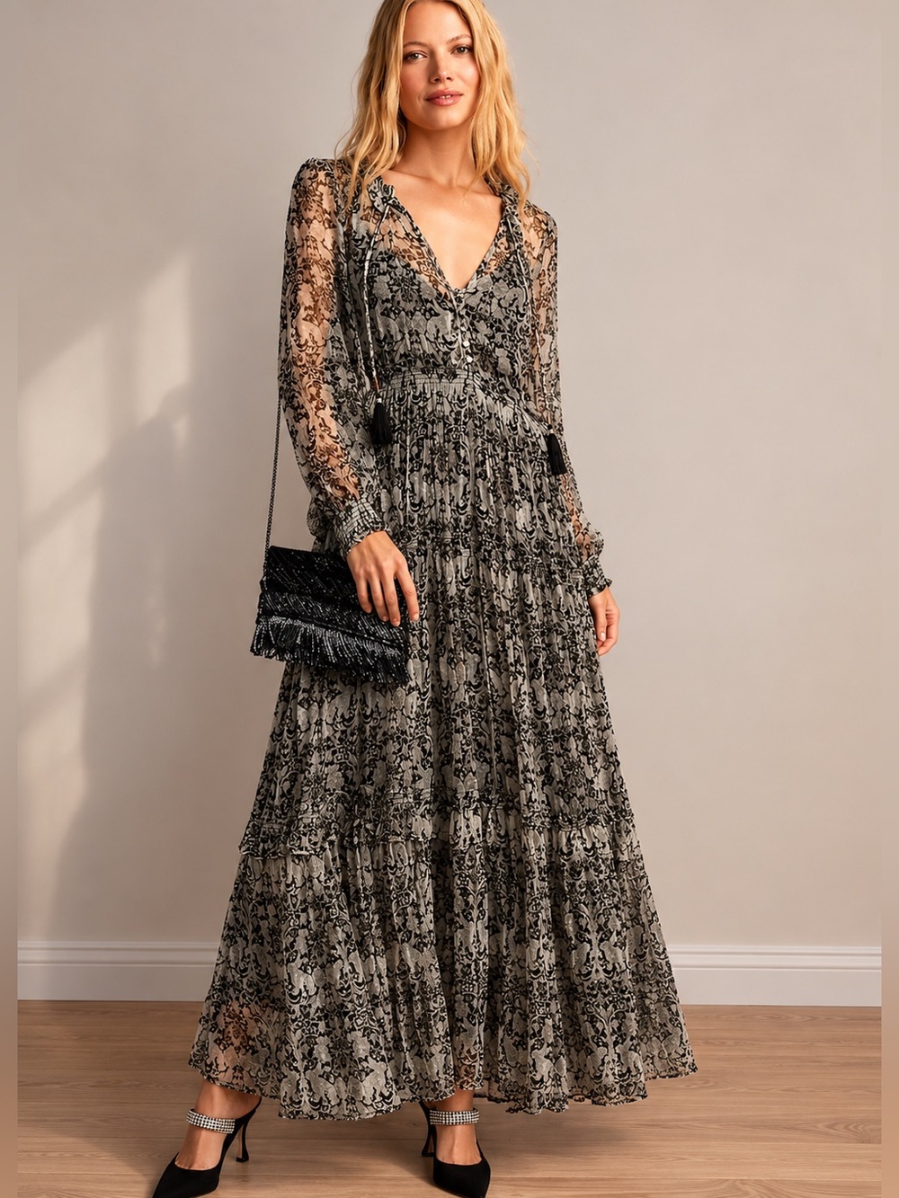 Anthropologie Marais Printed Chiffon Maxi Dress Size XSP
